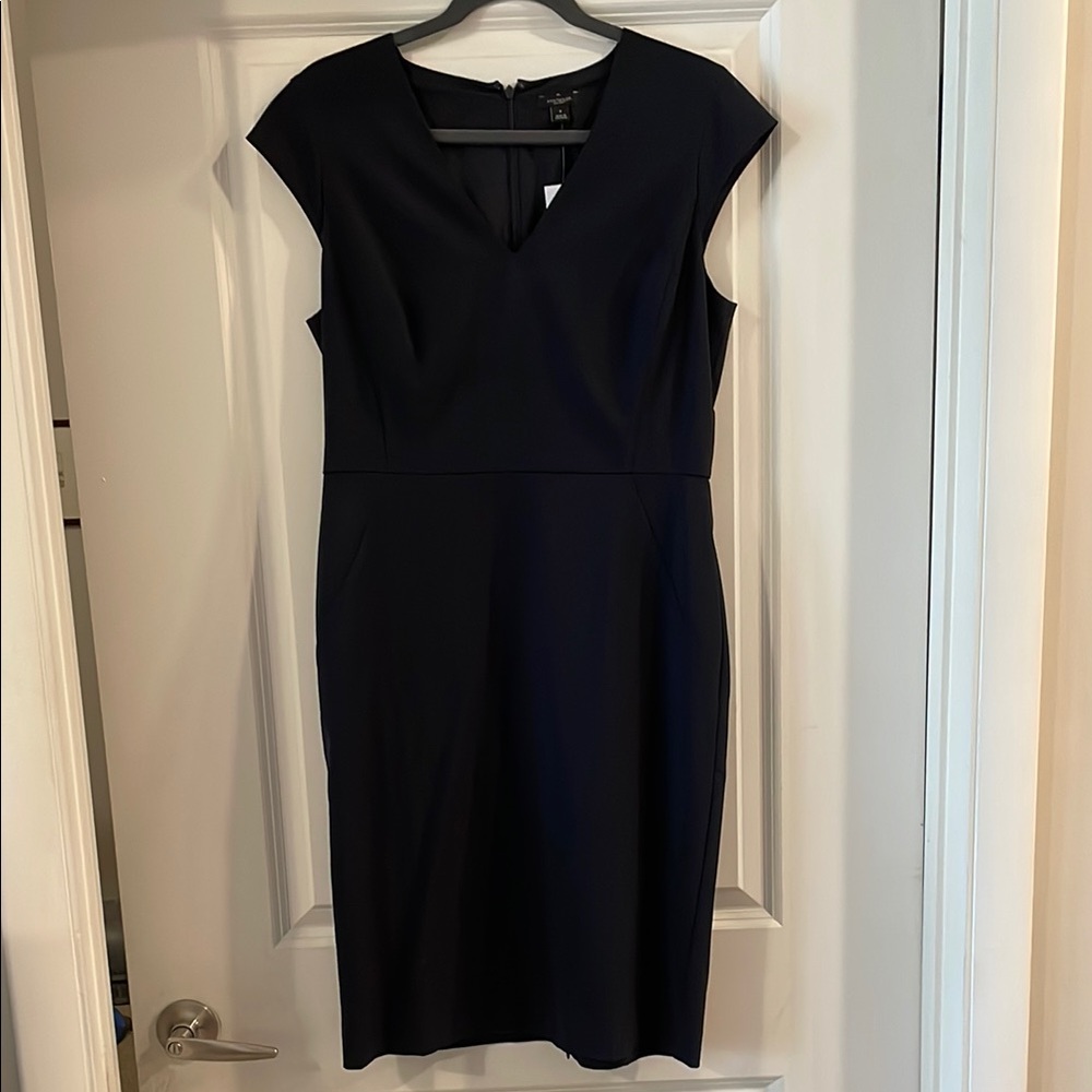 Ann Taylor Black Sheath Midi Dress V-Neck